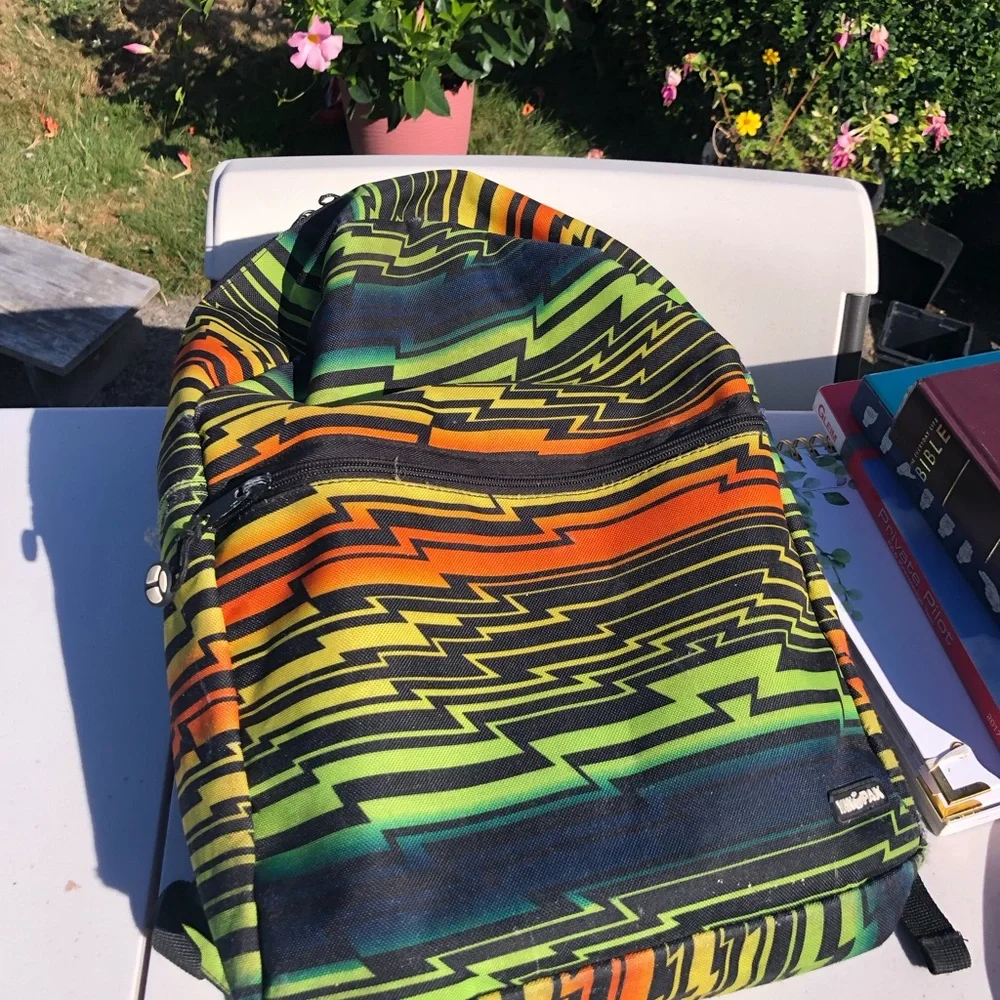 Yak Pak Vibrant Multicolor Zigzag Men's Backpack - Green/Orange/Yellow